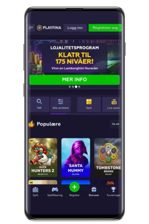 Skjermbilder av Playfina Casinos mobilapp